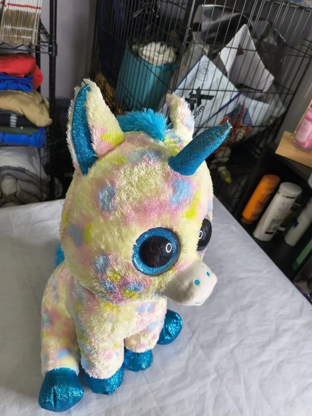 Ty Beanie Boos Blitz the Unicorn Pastel With Blue Horn Large Size 17